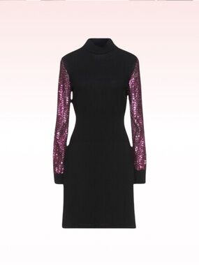 Nwt MOSCHINO Couture Black Sweater Mock Neck Dress Sequin Sleeves